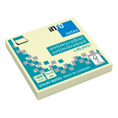 MEMOBLOK INFO NOTES 75X75MM HYGIENISCH ANTIMICROBIEEL GEEL