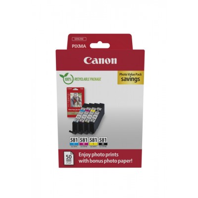 INKCARTRIDGE CANON CLI-581 + 50VEL FOTOPAP 10X15CM