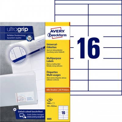 ETIKET AVERY ZWECK 3665 105X33.8MM 1600ST