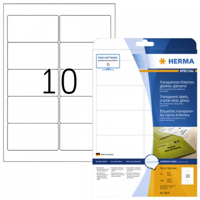 ETIKET HERMA 8018 96X50.8MM TRANSPARANT A4 250ST
