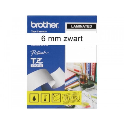 LABELTAPE BROTHER TZE-211 6MMX8M WIT/ZWART