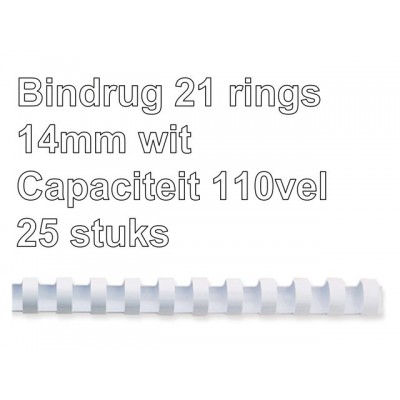 BINDRUG FELLOWES 14MM 21RINGS A4 WIT