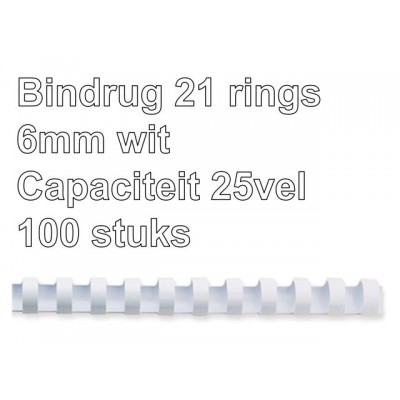 BINDRUG FELLOWES 6MM 21RINGS A4 WIT
