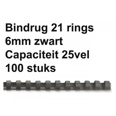 BINDRUG GBC 6MM 21RINGS A4 ZWART