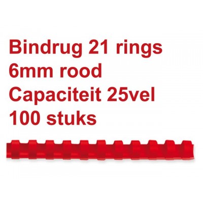 BINDRUG FELLOWES 6MM 21RINGS A4 ROOD