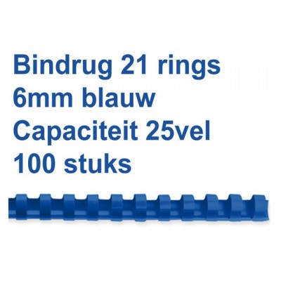 BINDRUG GBC 6MM 21RINGS A4 BLAUW