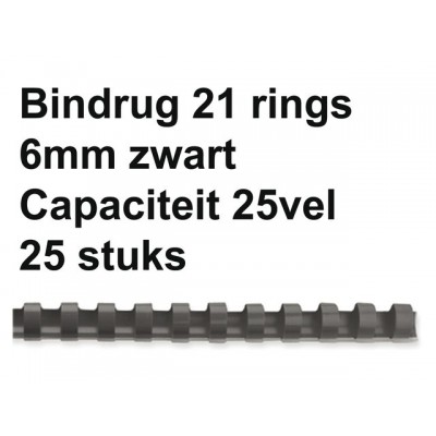 BINDRUG GBC 6MM 21RINGS A4 ZWART