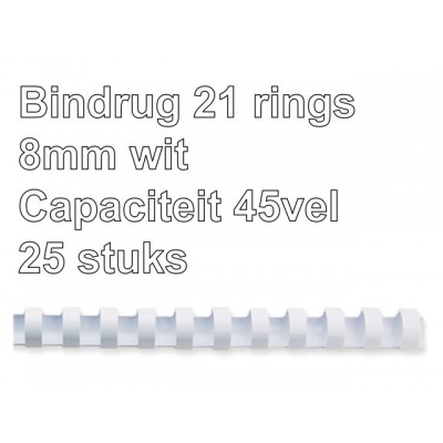 BINDRUG FELLOWES 8MM 21RINGS A4 WIT