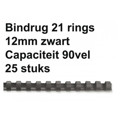 BINDRUG FELLOWES 12MM 21RINGS A4 ZWART