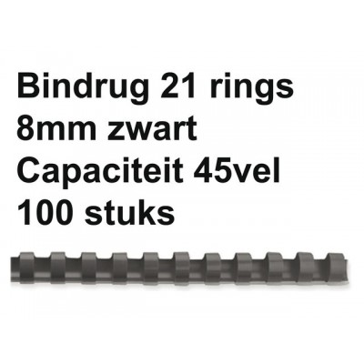 BINDRUG GBC 8MM 21RINGS A4 ZWART