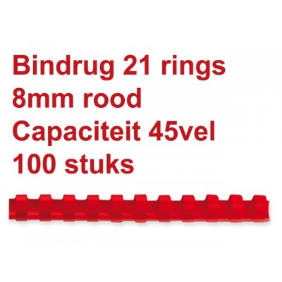 BINDRUG GBC 8MM 21RINGS A4 ROOD