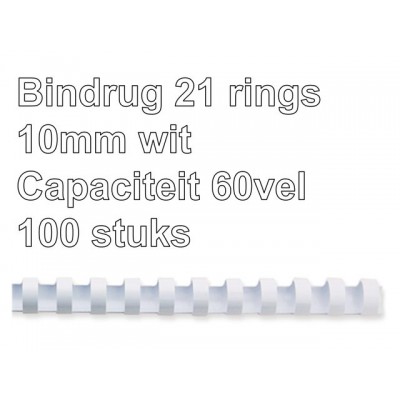 BINDRUG FELLOWES 10MM 21RINGS A4 WIT