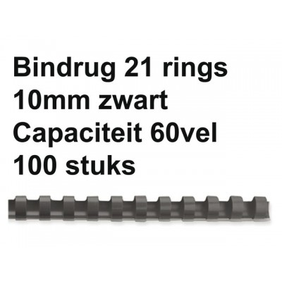 BINDRUG GBC 10MM 21RINGS A4 ZWART