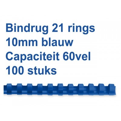 BINDRUG GBC 10MM 21RINGS A4 BLAUW