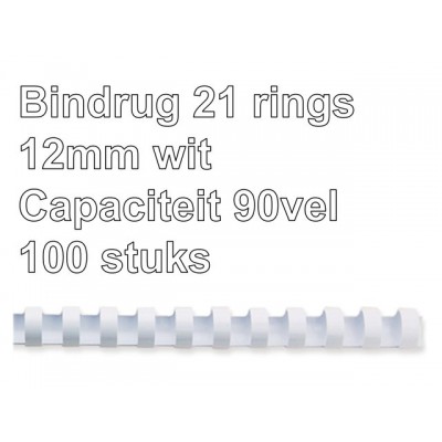 BINDRUG FELLOWES 12MM 21RINGS A4 WIT