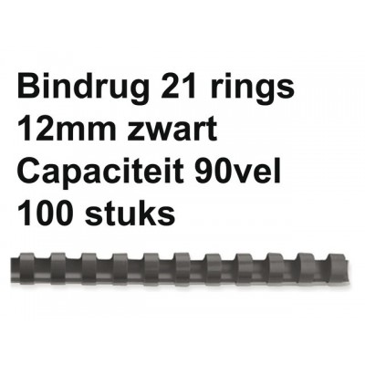 BINDRUG GBC 12MM 21RINGS A4 ZWART