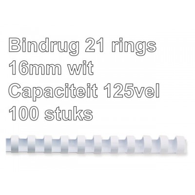 BINDRUG GBC 16MM 21RINGS A4 WIT