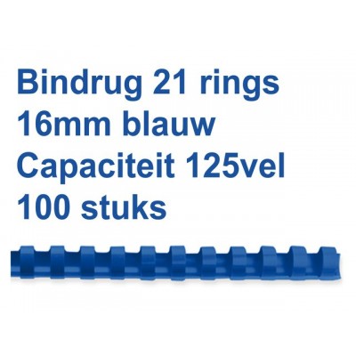 BINDRUG GBC 16MM 21RINGS A4 BLAUW
