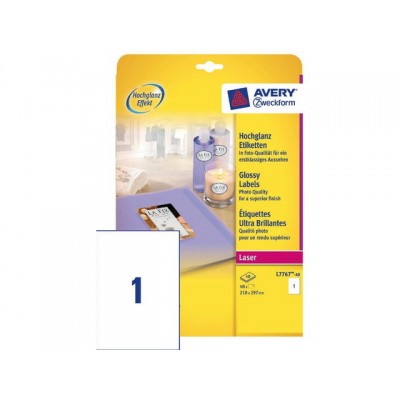 ETIKET AVERY L7767-40 210X297MM 40ST GLANS WIT