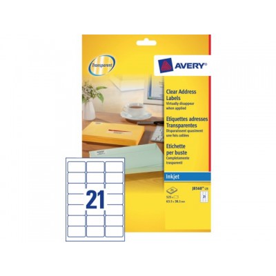 ETIKET AVERY J8560-25 63.5X38.1MM 525ST TRANSP
