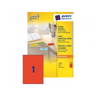 ETIKET AVERY ZWECK 3470 210X297MM A4 ROOD