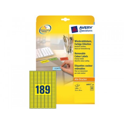 ETIKET AVERY ZWECK L6037-20 25.4X10MM GEEL 3780ST