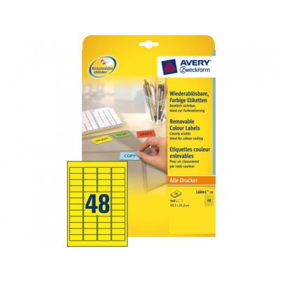 ETIKET AVERY ZWECK L6041-20 45.7X21.2MM 960ST GEEL