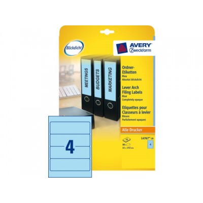 RUGETIKET AVERY ZWECK L4767-20 192X61MM 80ST BLAUW
