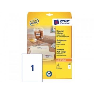 ETIKET AVERY ZWECK 6119 210X297MM A4 25ST