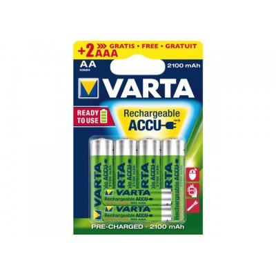 BATTERIJ OPLAADBAAR VARTA 4XAA 2100MAH READY2USE