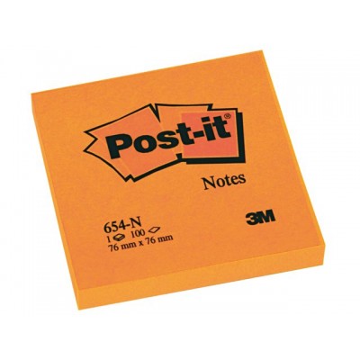 MEMOBLOK 3M POST-IT 654N 76X76MM NEON ORANJE