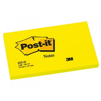 MEMOBLOK 3M POST-IT 655N 76X127MM NEON GEEL