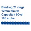 BINDRUG FELLOWES 12MM 21RINGS A4 BLAUW