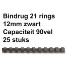 BINDRUG FELLOWES 12MM 21RINGS A4 ZWART