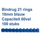 BINDRUG FELLOWES 10MM 21RINGS A4 BLAUW