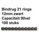 BINDRUG FELLOWES 12MM 21RINGS A4 ZWART