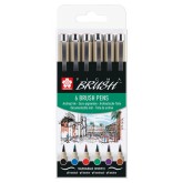BRUSHPEN SAKURA PIGMA SET 6 KLEUREN