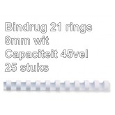 BINDRUG FELLOWES 8MM 21RINGS A4 WIT