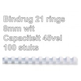 BINDRUG FELLOWES 8MM 21RINGS A4 WIT