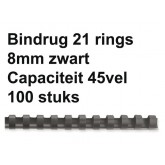 BINDRUG FELLOWES 8MM 21RINGS A4 ZWART