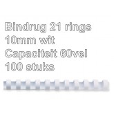 BINDRUG FELLOWES 10MM 21RINGS A4 WIT