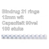 BINDRUG FELLOWES 12MM 21RINGS A4 WIT