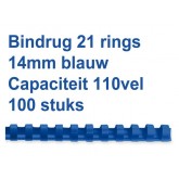 BINDRUG GBC 14MM 21RINGS A4 BLAUW